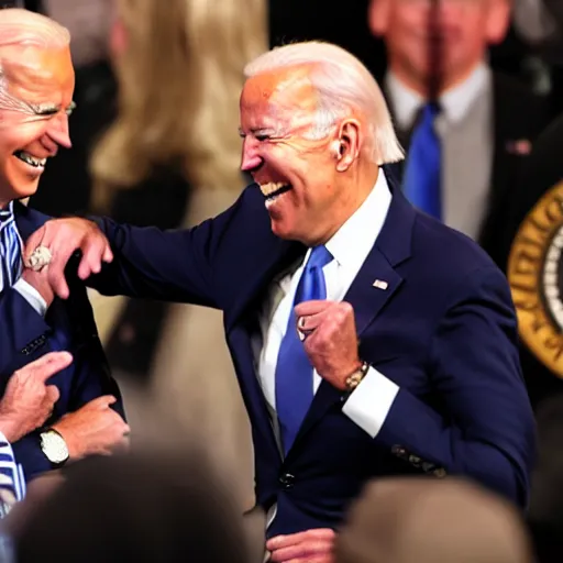 Image similar to Joe Biden laughing with Joe Biden