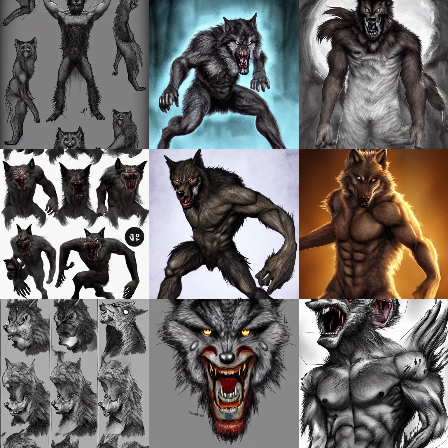 Prompt: werewolf transformation, detailed digital art, trending on artstation