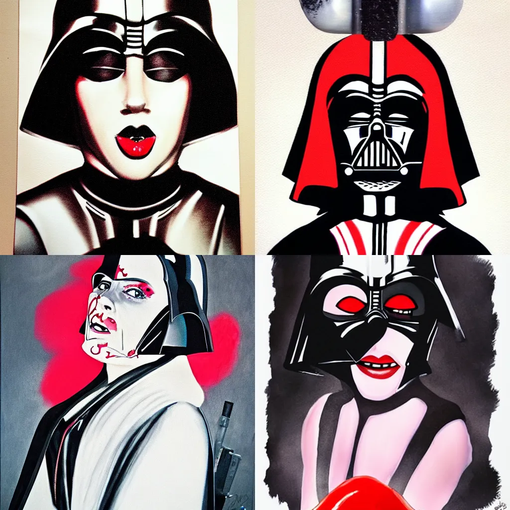 Prompt: darth vader as a girl with lipstick portrait