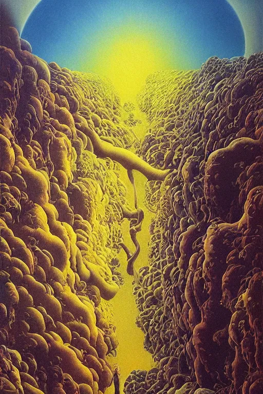 Image similar to ghibli world high contrast colourful shiny painting by zdzisław beksinski