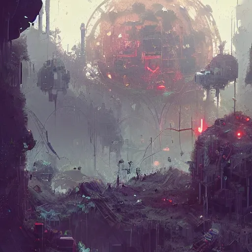 Image similar to overgrown dystopian mechanical cave system, by Ismail Inceoglu, detailed, pixelated, mechanical, complicated, dystopia, 4K