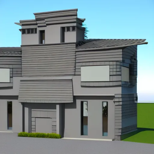 Prompt: 3D render front side top view of a house