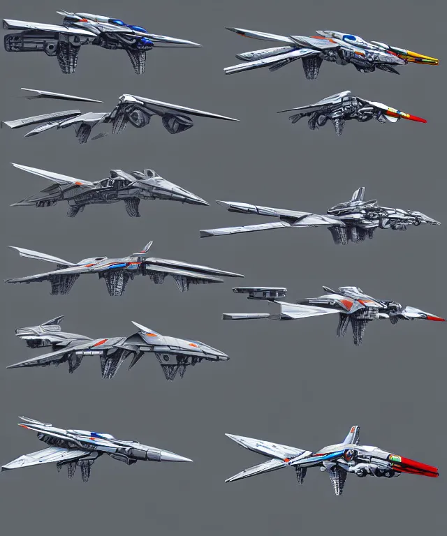 Prompt: 2 d shooter game concept art sprite sheet!!!, robotech gradius outer space concept art, human resistance plane, hyperrealism, fine detail, 8 k, 3 d render, artstation contest winner, cgsociety, cryengine, zbrush, vray, no background