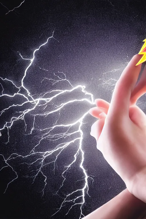 Image similar to photography of a hyper realistic lightning storm in a beautiful girl's hand. highly detailed, super power, stuning, intricate, complex, unreal engine 5.
