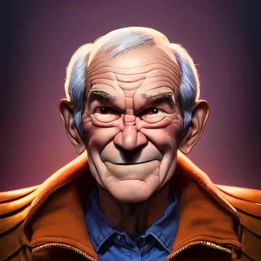 Prompt: an epic marvel comic book style portrait painting of ron paul, character design by mark ryden and pixar and hayao miyazaki, unreal 5, daz, hyperrealistic, octane render, cosplay, dynamic lighting, intricate detail, harvest fall vibrancy, cinematic