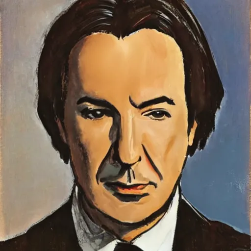 Prompt: portrait of alan rickman on the style of amadeo modigliani