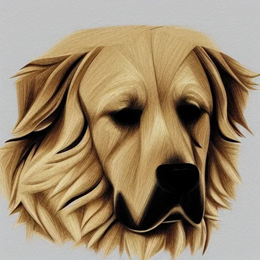 Image similar to finished low poly drawing of a golden retriever, crayons., artstation trending