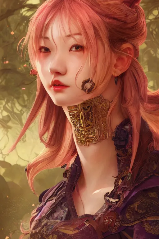 Image similar to portrait online game genshin character ayaka, in ruined fantasy world Sunrise, ssci-fi, fantasy, intricate, very beautiful and elegant, highly detailed, digital painting, artstation, concept art, smooth and sharp focus, illustration, art by tian zi and WLOP and alphonse mucha