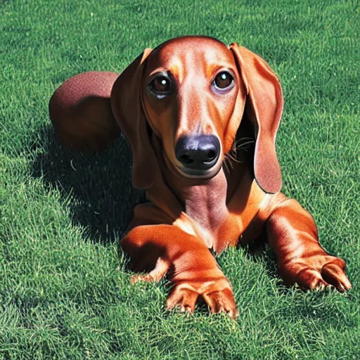 Prompt: realistic photo of a 10 foot long dachshund dog