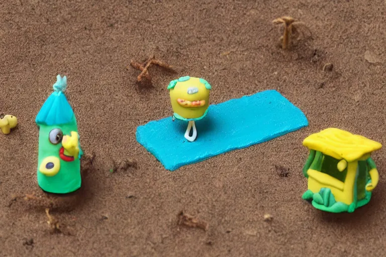Image similar to miniatures photography of bikini bottom ( spongebob location ), everything has a plasticine sheen