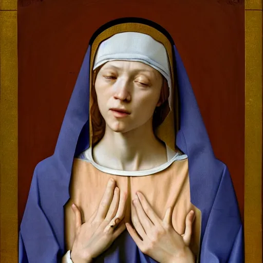 Prompt: portrait of maria, in deposition of christ by van der weyden, high quality, realism, artstation, octane
