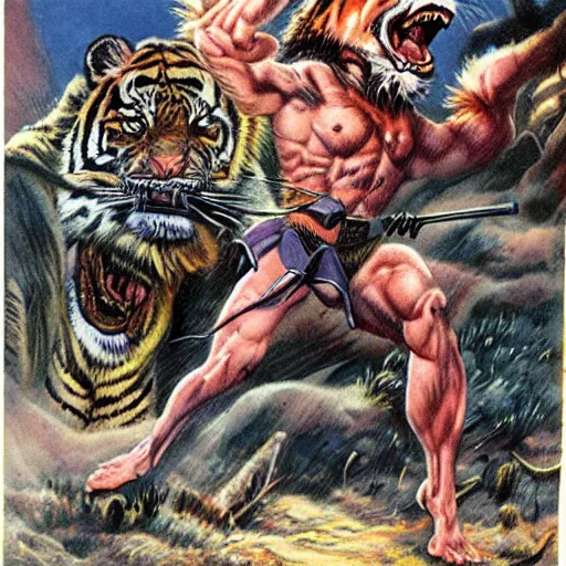 Image similar to roaring tiger, earl norem style,