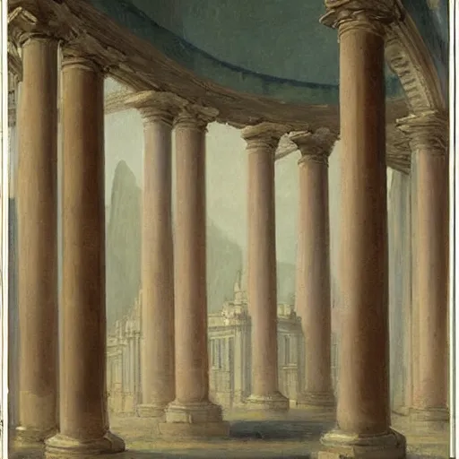 Prompt: painting of a scifi ancient civilzation victorian empty room with pillars, franz ludwig