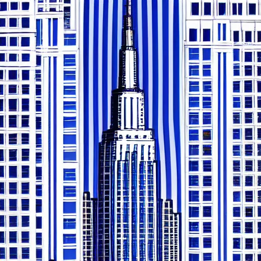 Prompt: Architecture technical blueprint, Empire State Building, blue background with white lines