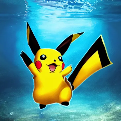 Prompt: a photorealistic pikachu, underwater