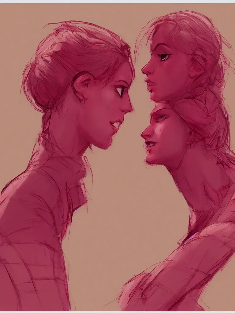 Image similar to pink and red twins by Disney Concept Artists, blunt borders, golden ratio