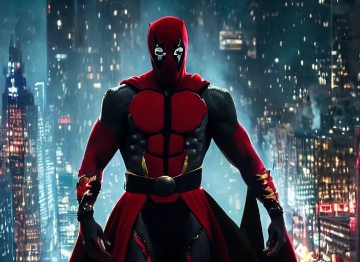 Image similar to film still of michael b jordan as spawn in the new spawn movie, giant chains, large cape, 8 k