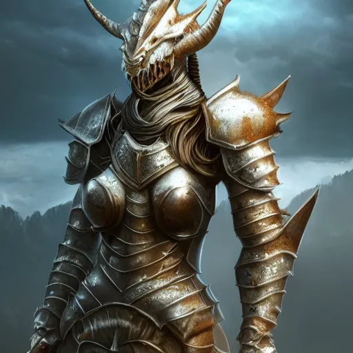 Image similar to highly detailed realistic stunning shot of a beautiful anthropomorphic female knight but as a dragon, doing a hot majestic pose, armor made of steel, sharp claws, HD octane render, epic cinematography, fantasy, Artstation, Deviantart, Furaffinity