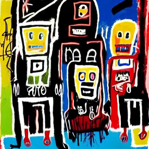 Prompt: a family dinner painted by Jean-Michel Basquiat