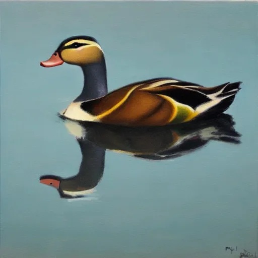 Prompt: a duck on the prowl oil painting bruno pontiroli