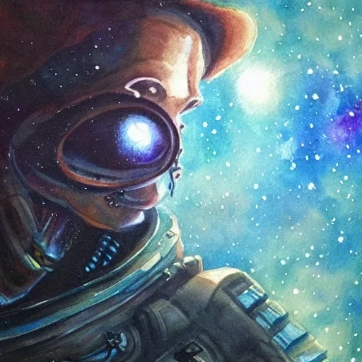 Prompt: alien extraterrestrial englishman in space. watercolor. dramatic. amazing painting. formal. beautiful. high resolution. highly realistic. close - up. trending on artstation