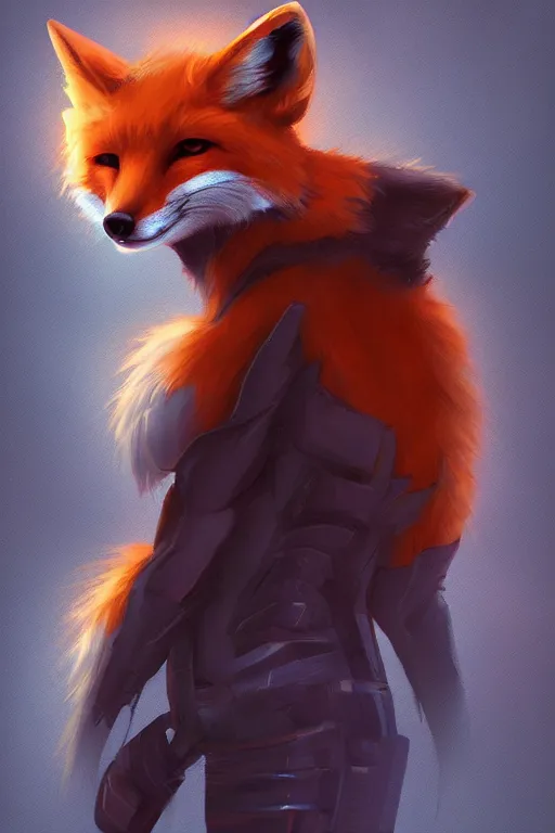 Image similar to a fox fursona, trending on artstation, by kawacy, furry art, digital art, cyberpunk, high quality, backlighting