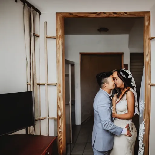 Image similar to a newly - wed couple inside their new house