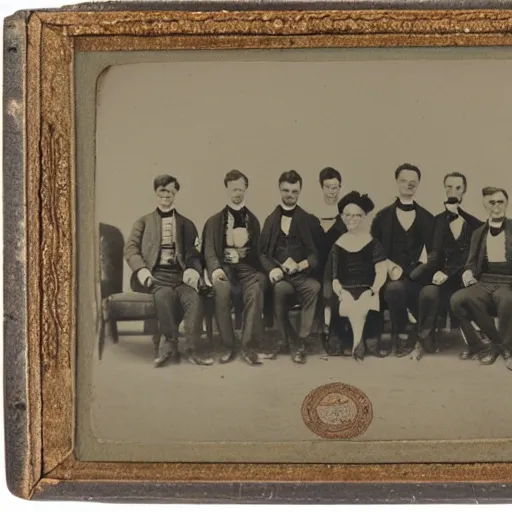 Image similar to 19th century group photo of six gentleman and one woman