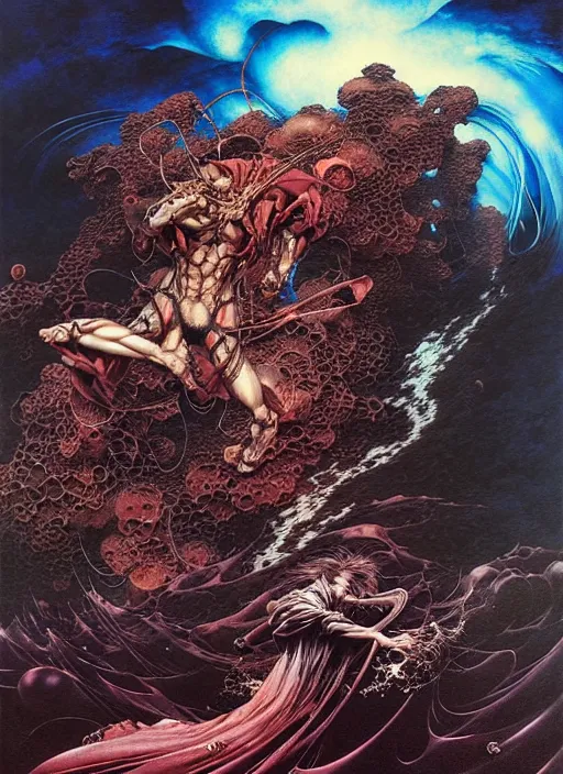 Prompt: detailed image of riders on the storm by Ayami Kojima, Amano, Karol Bak, Greg Hildebrandt, and Mark Brooks, rich deep colors. Beksinski painting, part by Adrian Ghenie and Gerhard Richter. art by Takato Yamamoto. masterpiece . intricate artwork by Tooth Wu and wlop and beeple, greg rutkowski, very coherent symmetrical artwork, cinematic, hyper realism, high detail, octane render, unreal engine, 8k, Vibrant colors, Smooth gradients, High contrast, depth of field. by Katsuhiro Otomo, full body character drawing, inspired by Evangeleon, clean ink detailed line drawing, intricate detail, extremely detailed. painting by Arthur Rackham, Eugene de Blaas, Frederic Leighton