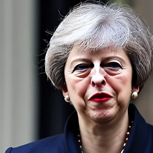 Prompt: theresa may close of up face