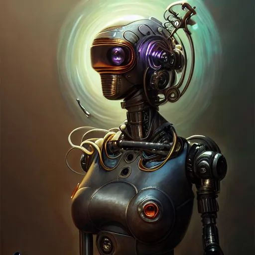 Image similar to front shot of a cyberpunk gazmask robot character, intricate, elegant, highly detailed, centered, digital painting, artstation, concept art, smooth, sharp focus, illustration, artgerm, Tomasz Alen Kopera, Peter Mohrbacher, donato giancola, Joseph Christian Leyendecker, WLOP, Boris Vallejo