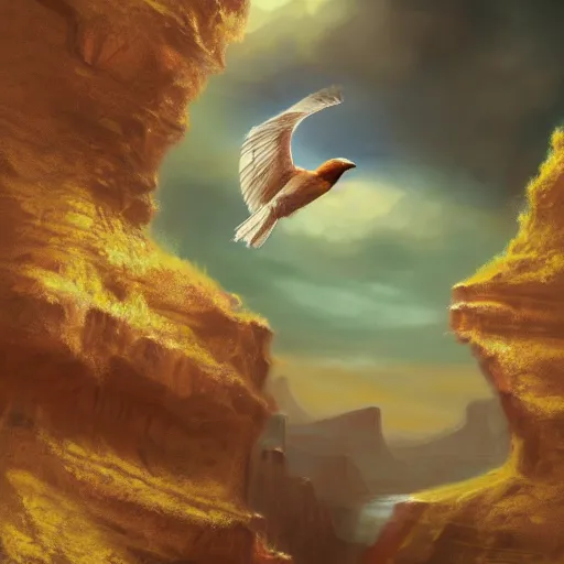 Prompt: concept art of a bird diving thru a diamond canyon, trending on artstation