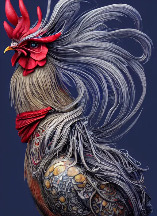 Image similar to a wlop 3 d render of very very very very highly detailed beautiful mystic portrait of a phantom undead rooster with whirling galaxy around, tattoos by anton pieck, intricate, extremely detailed, digital painting, artstation, concept art, smooth, sharp focus, illustration, intimidating lighting, incredible art,