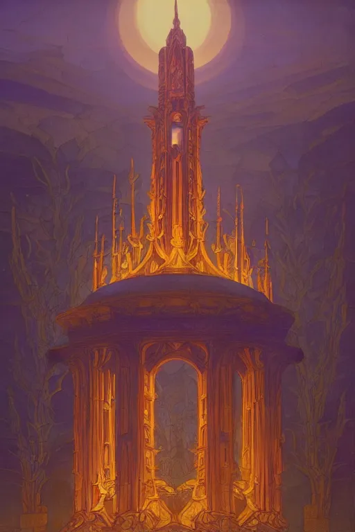 Prompt: temple of glass lit up at twilight, by Sylvain Sarrailh and Nicholas Roerich and jean delville and Tyler Edlin and William Dyce, dramatic cinematic lighting , beautiful garden, ornate carved architecture, smooth, sharp focus, extremely detailed