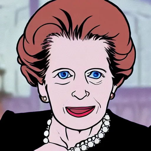 Image similar to A still of Margaret Thatcher as a catgirl in a 2010s anime