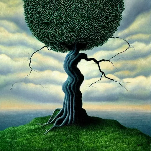 Image similar to Surrealism painting of a tree, masterpiece