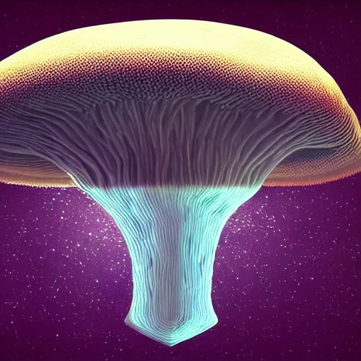 Image similar to mushroom ufo logo on black background, 3d, trippy glitched digital art, artstation, cgsociety