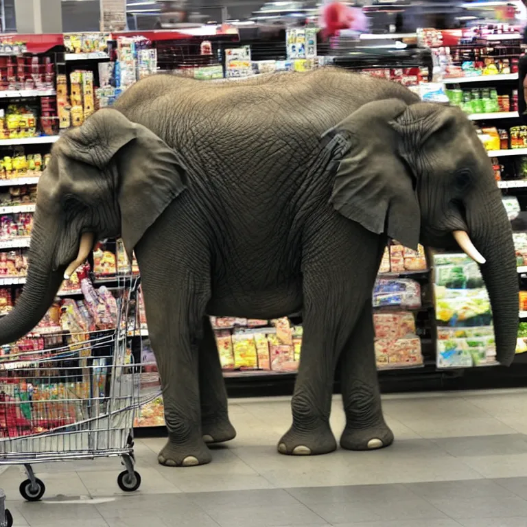 Image similar to An elephant patiently waiting in line at the supermarket