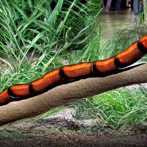 Prompt: man sized centipede exhibit at a zoo realistic photo,