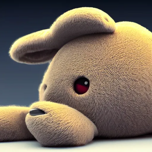 Prompt: a stuffed animal that is laying down on the ground, a microscopic photo by earnst haeckel, trending on cgsociety, furry art, rendered in cinema 4 d, rendered in maya, greeble