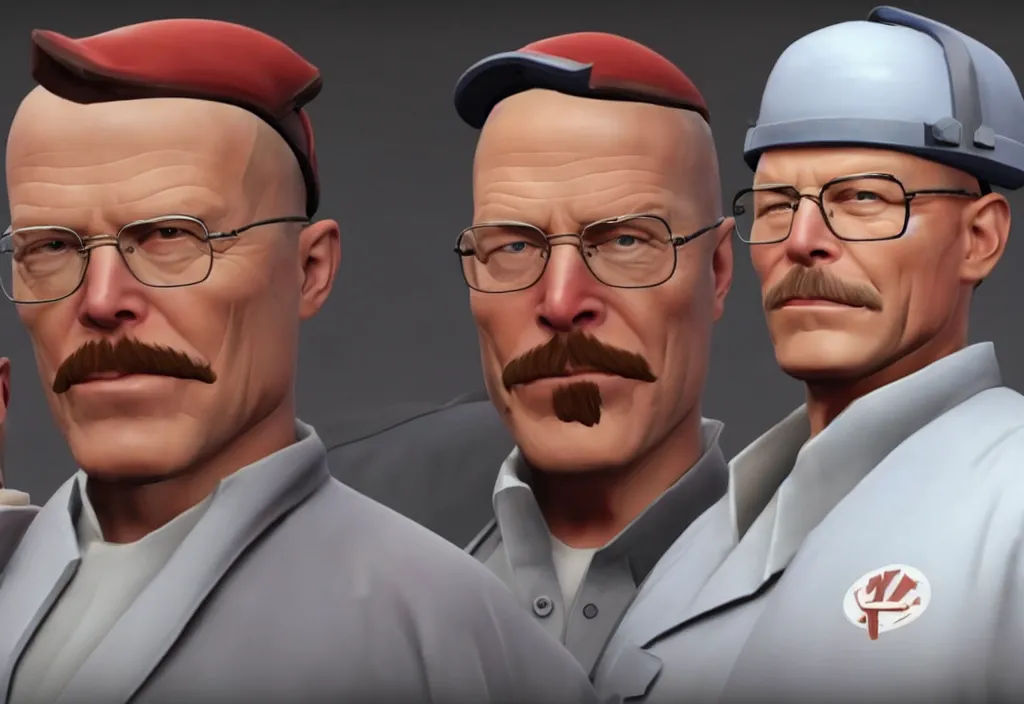 Image similar to elon musk in team fortress 2, walter white in the video game team fortress, gameplay screenshot, close up, 3 d rendering. unreal engine. amazing likeness. very detailed.