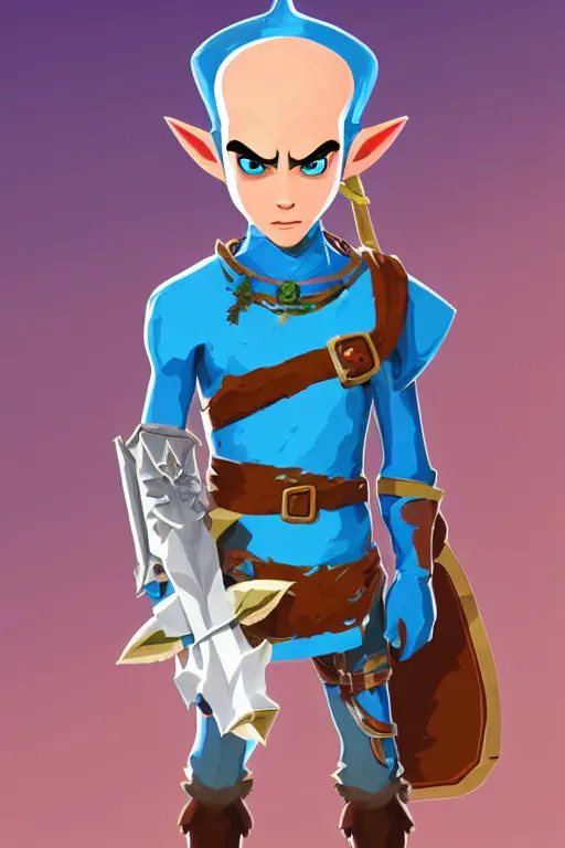 Image similar to an in game portrait of megamind from the legend of zelda breath of the wild, breath of the wild art style.