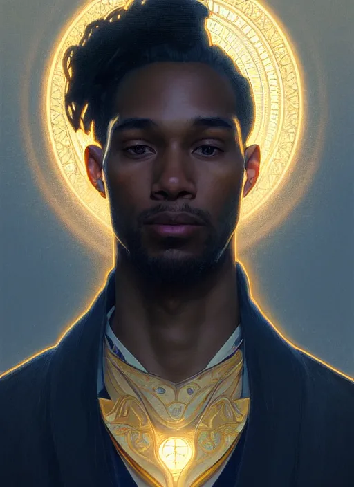 Image similar to symmetry!! portrait of terrence boyd, golden hour, intricate, elegant, highly detailed, digital painting, artstation, concept art, smooth, sharp focus, illustration, art by artgerm and greg rutkowski and alphonse mucha