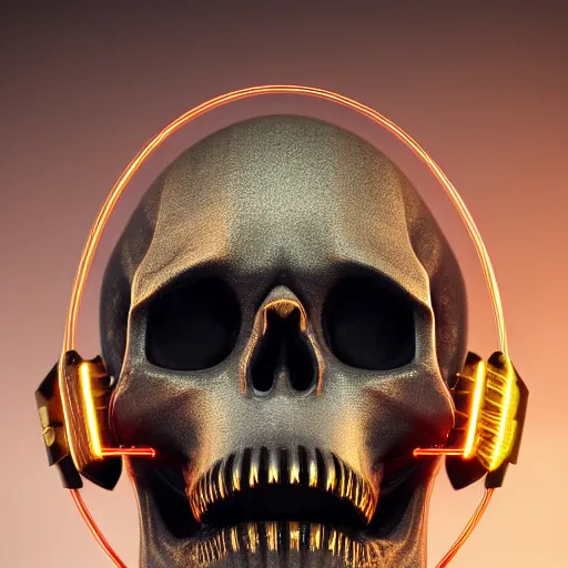 Prompt: portrait of an evil skull marble statue, black and gold wires, hightech, cyberpunk, by kim jung gi, irakli nadar, bright vivid colors, octane render, corona render