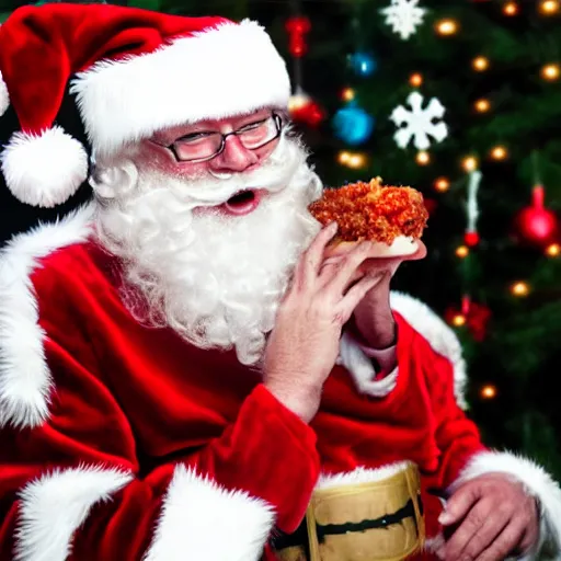 Prompt: santa unhinging his jaw while eating a child