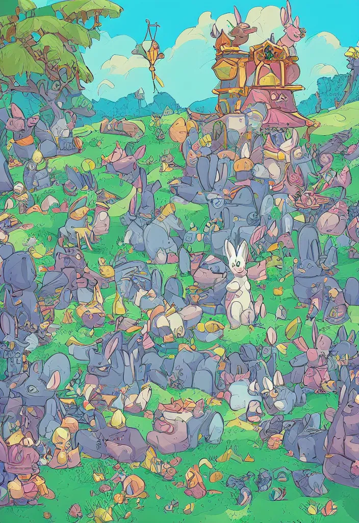 Image similar to , bunny kingdom fantasy ,digital art, illustration, stylized, cel shaded