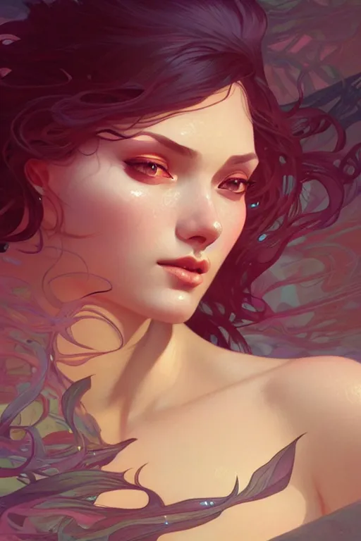 Image similar to a very beautiful siren woman, fantasy, portrait, sharp focus, intricate, elegant, digital painting, artstation, matte, highly detailed, concept art, illustration, ambient lighting, art by ilya kuvshinov, artgerm, Alphonse mucha, and Greg Rutkowski