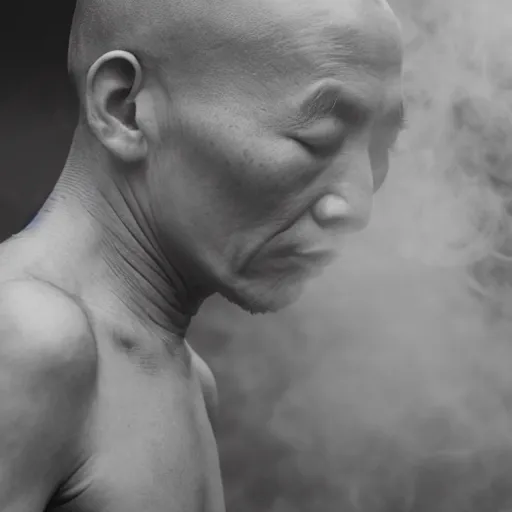 Prompt: zen monk with steam from ears