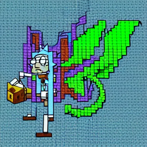 Image similar to rick and morty minecraft dragon