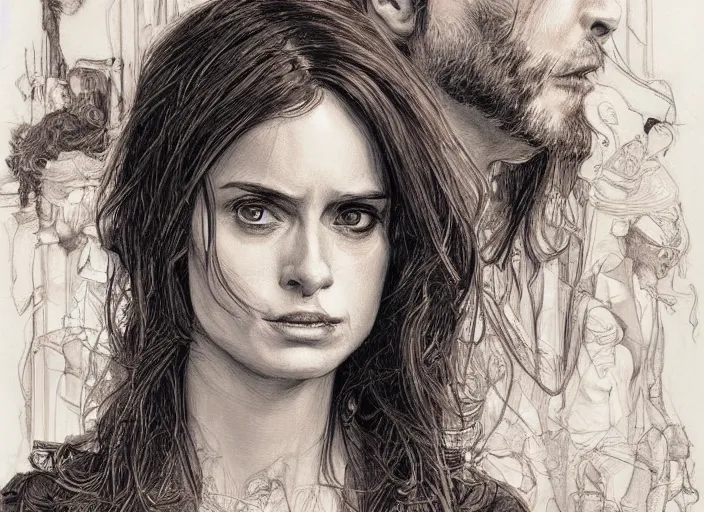 Image similar to a highly detailed beautiful portrait of jessica jones, james gurney, james jean